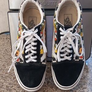 Unisex Vans Black Old Skool Poppy Checkboard Black Multi Sneakers Size W8.5 M7.0